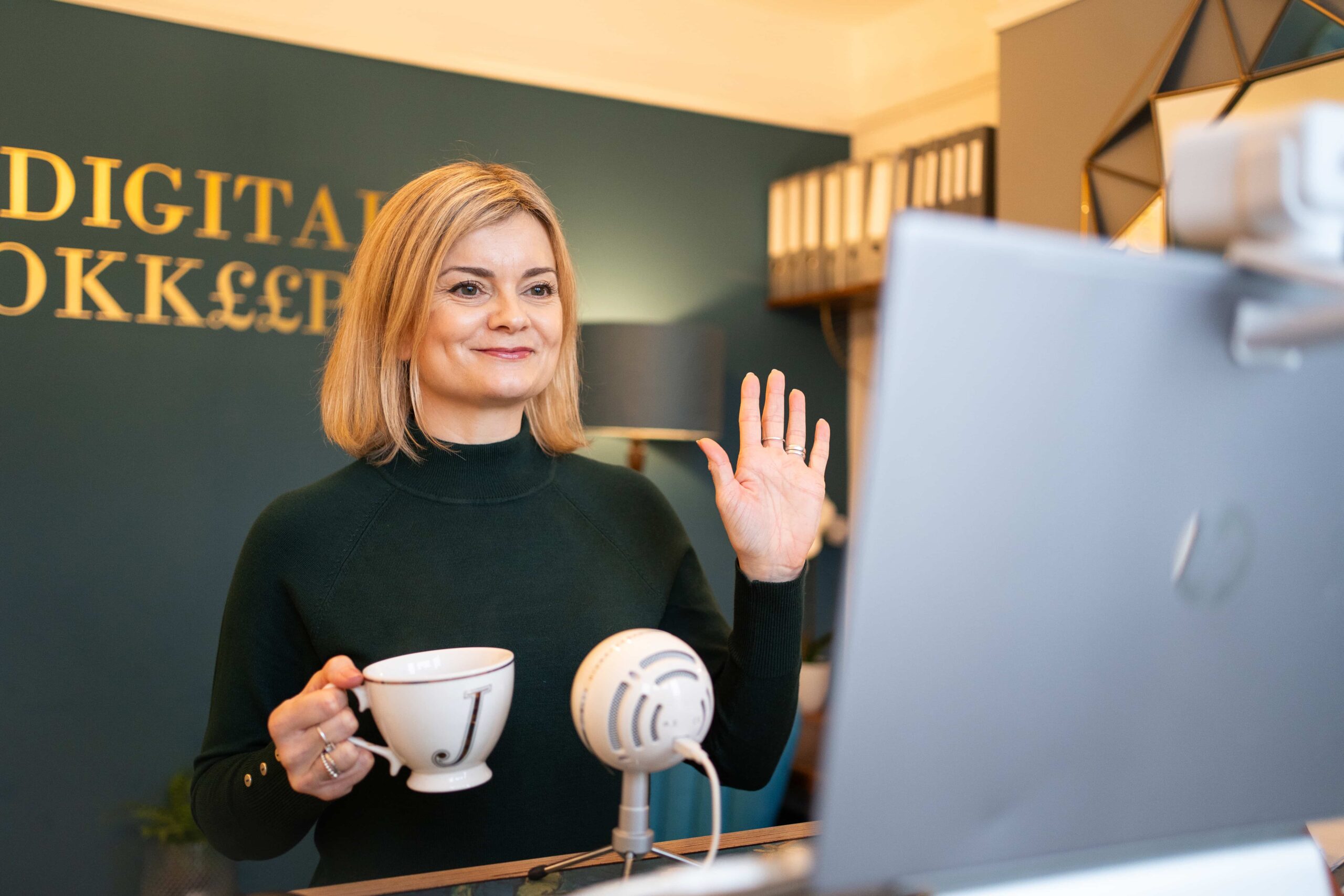 Jennifer Barker On Virtual Meeting With Coffee | Contact Digital Bookkeeping